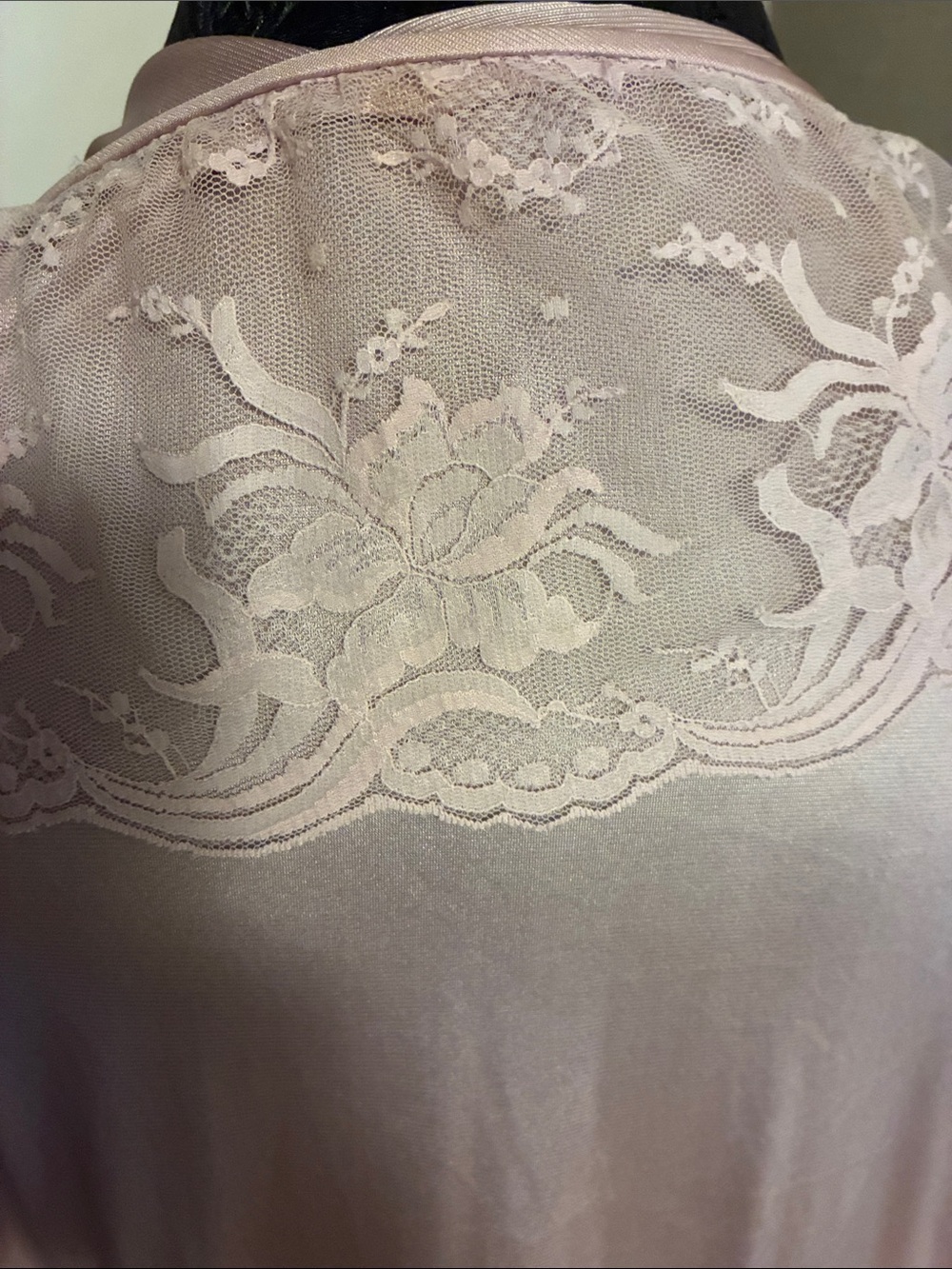 Women's Long Lace-Trim Satin Robe and Gown- Dusty Pink - Picture 9 of 12
